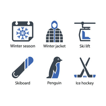 Winter season, Winter jacket, Ski lift, Skyboard, Penguin, Ice hockey, icon