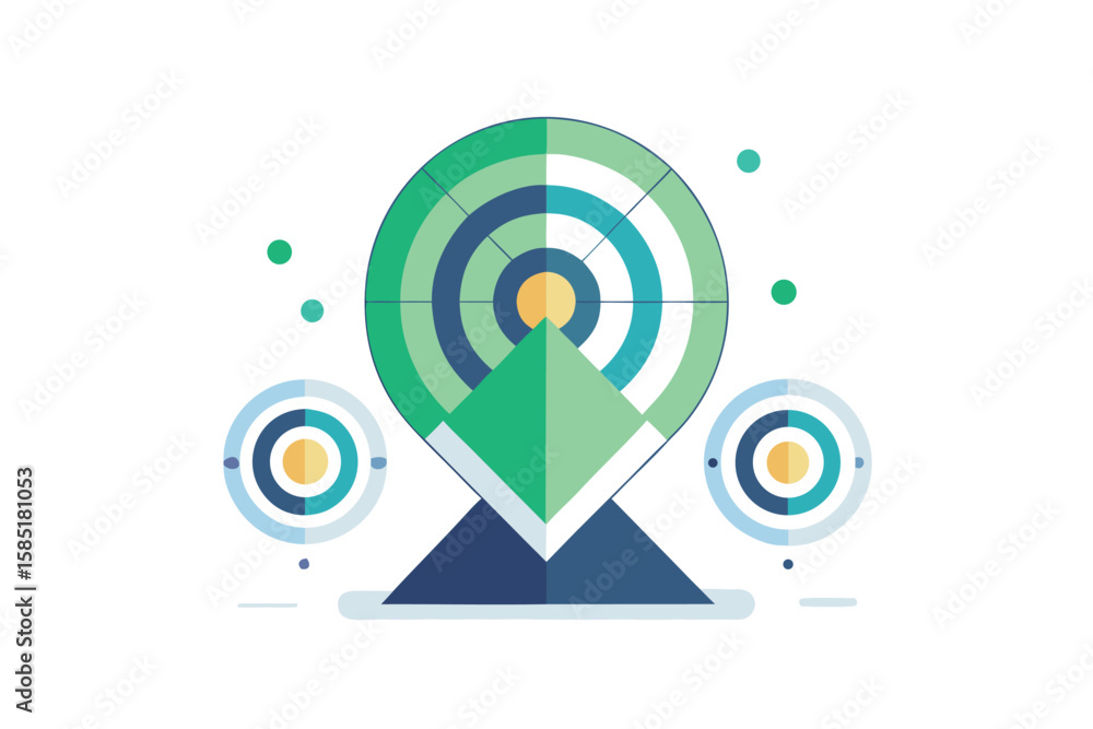 Poster abstract illustration of a target with circular diagrams symbolizing concepts such as goals and prog
