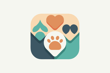 Fototapeta premium Abstract illustration with paw print heart and decorative elements representing pet love and care