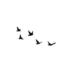Vector Illustration of Minimalist Silhouette of Birds Flying in Formation on a White Background