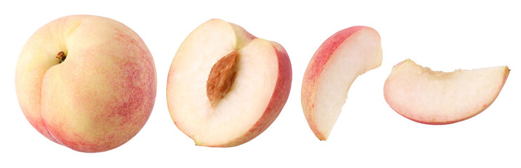 peach (Honey Peach), half and slices fruit isolated, transparent PNG, PNG format, cut out