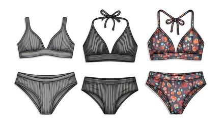 Swimwear Sets Illustration Triangle Bikini Top and Bottoms