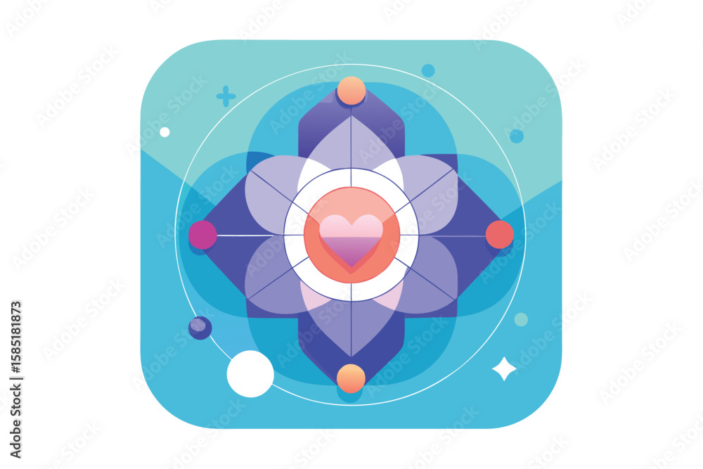 Poster artistic abstract composition featuring a heart shape symbol within a beautiful geometric design in 