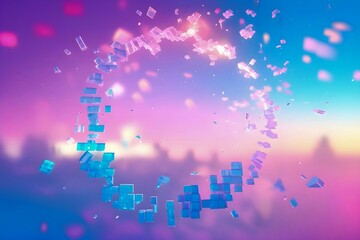 Floating Glass Cubes Forming a Ring in Dreamy Fantasy Sky