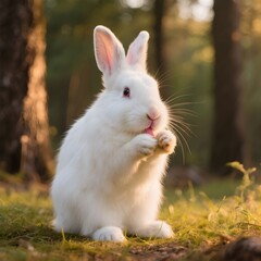 흰토끼_세수하는모습_자연배경