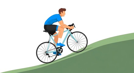 Fototapeta premium Cyclist Riding Bicycle Uphill on Green Slope Graphic