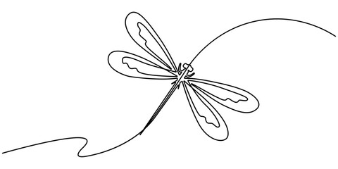 Dragonfly Flying Continuous One Line Drawing. Beautiful Line Art Dragonfly for Beauty Logo Design. Editable Stroke. Insect Flying Simple Doodle Vector Illustration. 