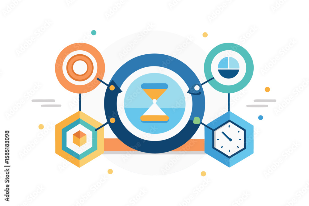 Poster conceptual visualization of business process stages depicting time management and strategic planning