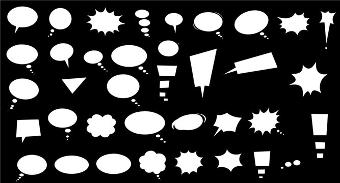 Diverse White Comic Speech  Thought Bubbles, Shoutouts, and Exclamations Vector Set