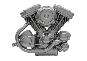 Isolated Detailed Chrome Motorcycle Engine