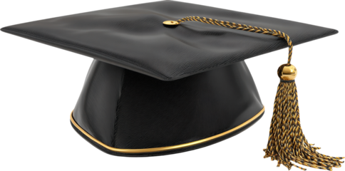 Black graduation mortar board and diploma isolated on white
