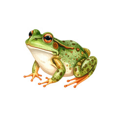 Obraz premium Watercolor Frog: A meticulously painted green frog, capturing its vibrant color and texture in exquisite watercolor detail.