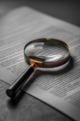 Magnifying Glass Over Open Document in Black and White with Soft Lighting for Research or Analysis