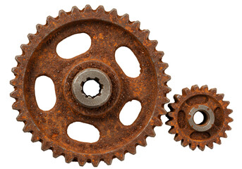 Isolated Rusted Gears Meshing Together Industrial Relics