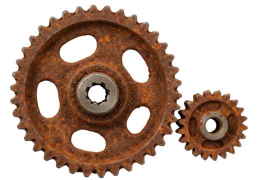 Isolated Rusted Gears Meshing Together Industrial Relics