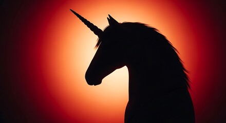 Unicorn Silhouette on Glowing Red Backdrop Fantasy Concept