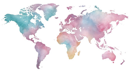 Obraz premium Watercolor world map, pastel hues