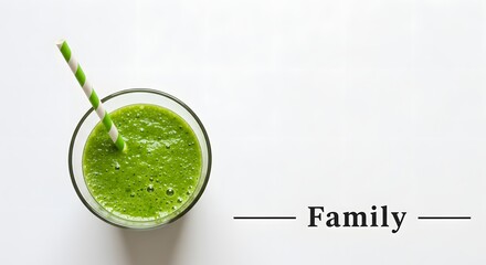 Healthy Green Smoothie in Clear Glass with Straw on White Background for Family Wellness