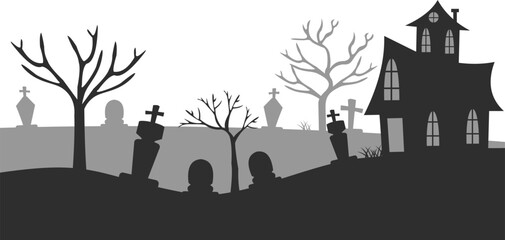Halloween Castle with Graveyard and Tree Branches Illustration