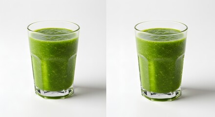 Refreshing Green Smoothie in a Clear Glass Against a Minimalist White Background