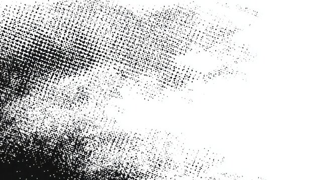 Abstract halftone texture with scattered black spots and lines creating a distressed grunge effect against a clean white backdrop, ideal for graphic design
