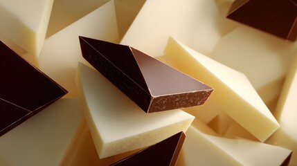 Assorted Dark and White Chocolate Pieces – Gourmet Minimalist Food Composition in Contrasting Tones for Premium Dessert and Snack Themes