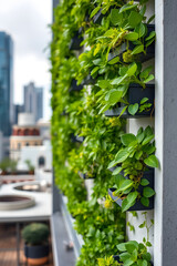 Fototapeta premium Green wall bringing nature to urban balcony setting