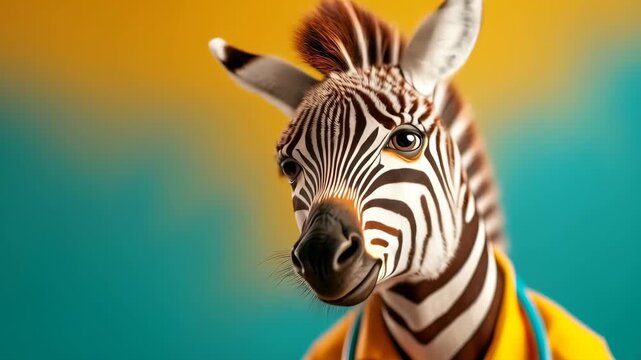 This comical zebra doctor, with its unique stripes and yellow coat, offers a lighthearted take on healthcare with a colorful gradient background.