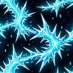 Glowing Blue Ice Crystals: A Seamless Winter Fantasy Pattern, ideal for magical designs and winter backgrounds.