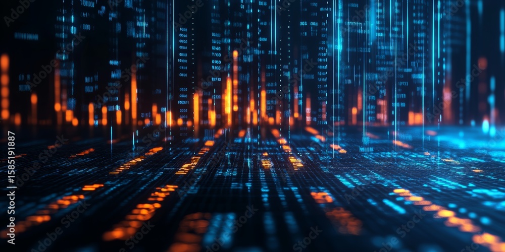 Poster dynamic economic data visualization with abstract color schemes and financial trends analysis