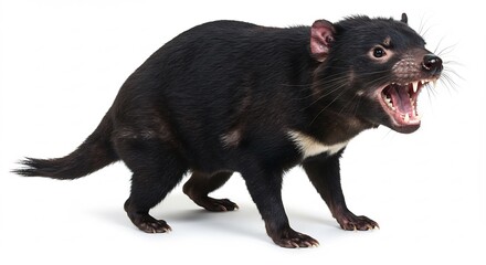 猛々しく吠えるタスマニアデビル 白い背景 鮮明な写真. AI Generated