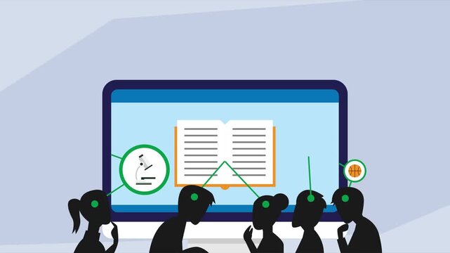 Digital Education and Multidisciplinary Learning for Students cartoon animation