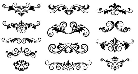Elegant Black Ornamental Scrollwork  Flourish Dividers Vector Collection