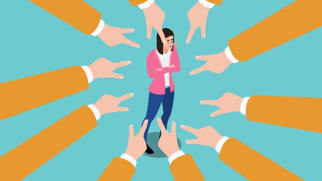 Accusation and Dishonesty Concept &ndash; Isometric Illustration of Woman Being Blamed and Judged 3d animation cartoon