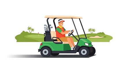 Fototapeta premium Man Driving Golf Cart on the Course Illustration
