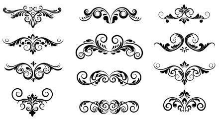 Elegant Black Scrollwork Flourishes and Ornaments Collection for Decorative Design