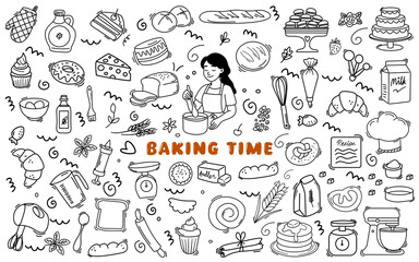 set of Baking and cake  tool doodle element hand drawn design