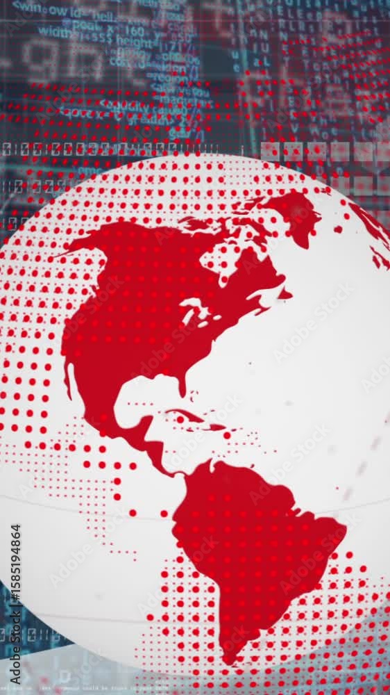Poster animation of globe, data processing and hexagons in digital space