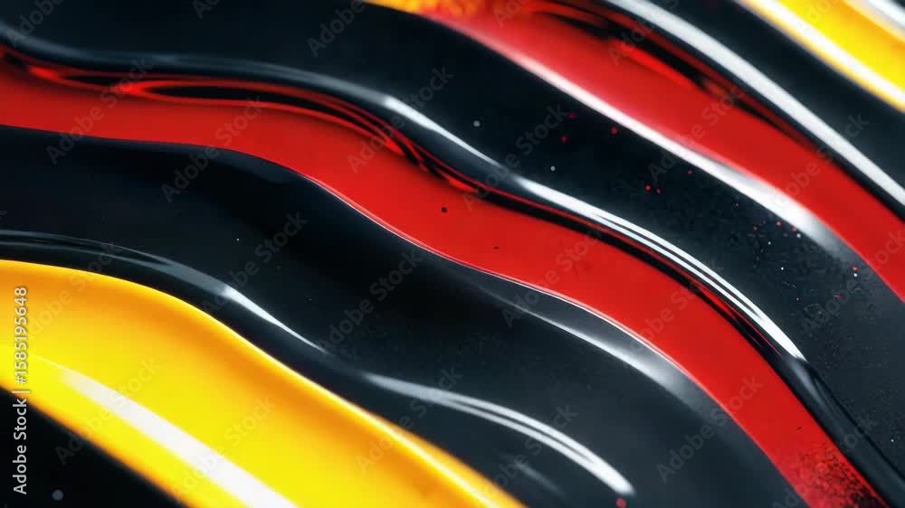 Poster a vibrant, multicolored abstract splash painted on a black canvas with a glossy finish. the fluid sh