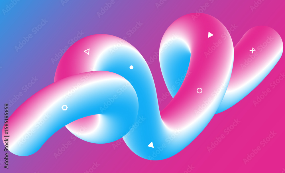 Fototapete fluid background geometric 3d shape abstract with gradient blue pink and element design