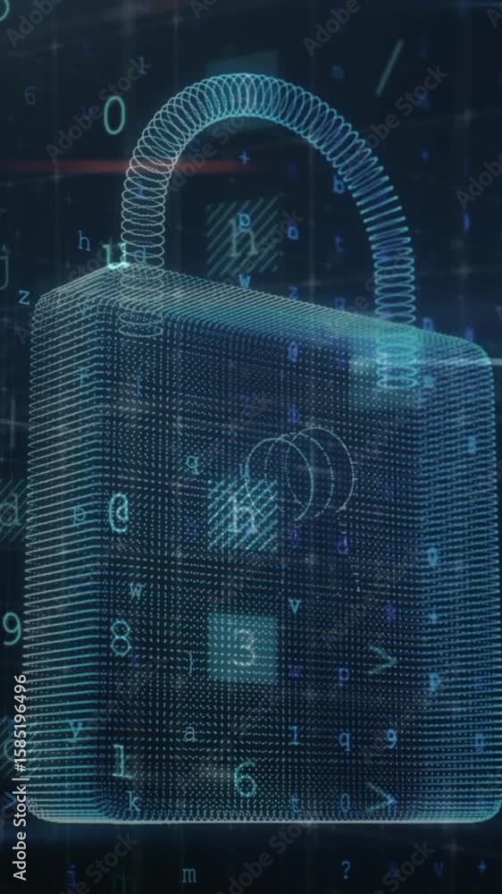 Poster animation of changing numbers and letters over online security padlock