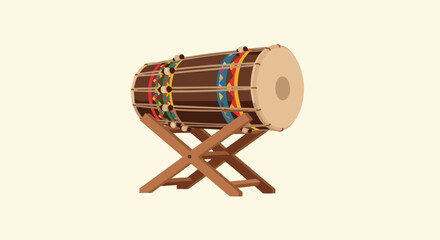 Traditional Indian Dholak Drum Flat Vector Icon