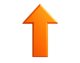 Bright orange arrow pointing upward isolated on transparent background PNG