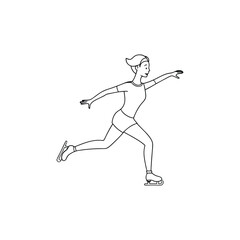 Stylized line drawing of a female figure skater in motion isolated on a white background