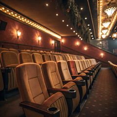 Empty cinema seats in jazz club lighting