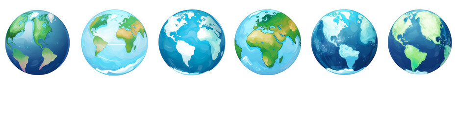 Set of Planet Earth Globe Illustrations Showing Different World Views