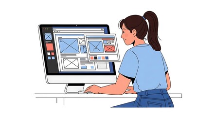 Person Working on Computer Designing Interface Layout