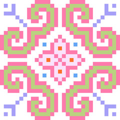 Seamless pixel fabric pattern, pastel color tone, design for background, wallpaper, cloth wrap, batik illustration, embroidery.