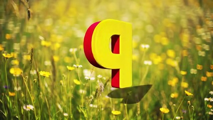 A vibrant red letter 'P' amidst a field of wildflowers