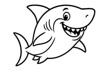 Fototapeta premium Friendly Smiling Shark Cartoon Isolated Vector Coloring Page for Kids